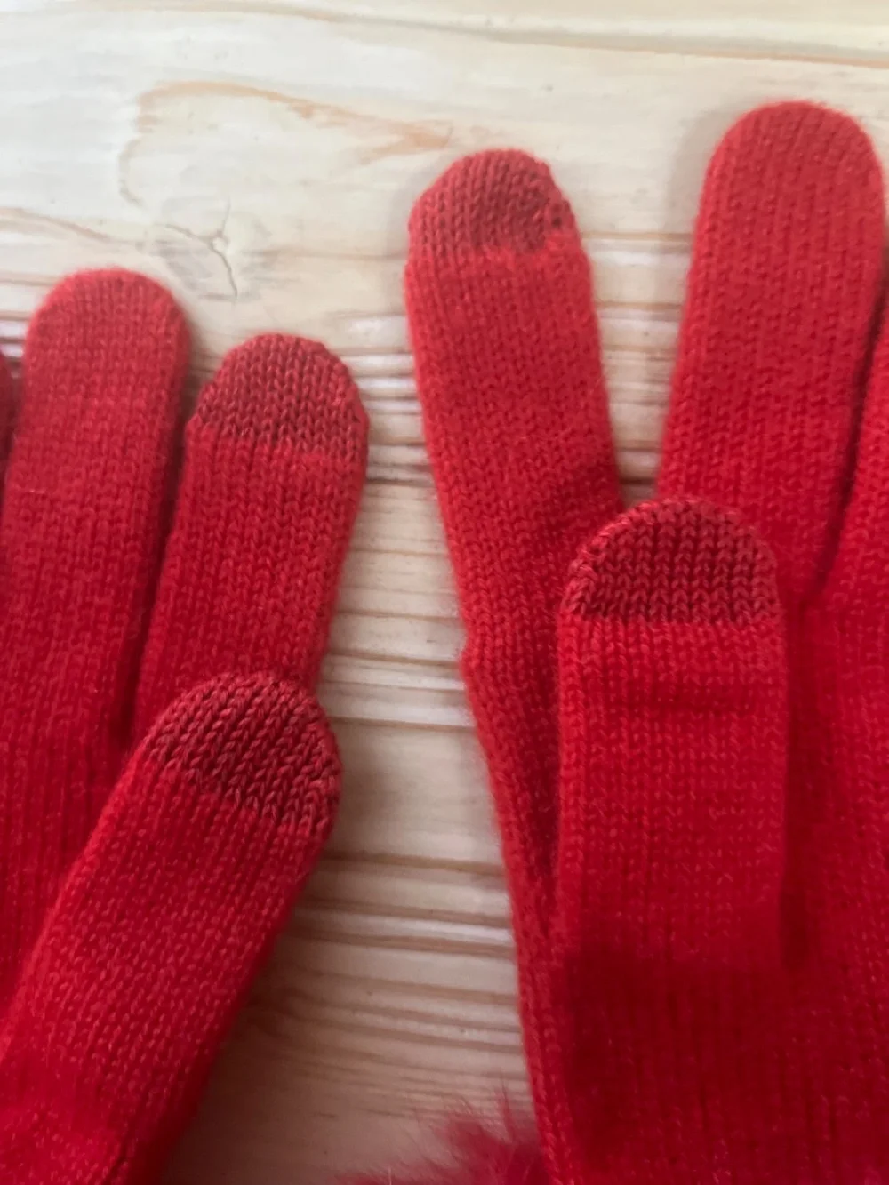100% Cashmere Red Gloves with Fur Cuffs One Size